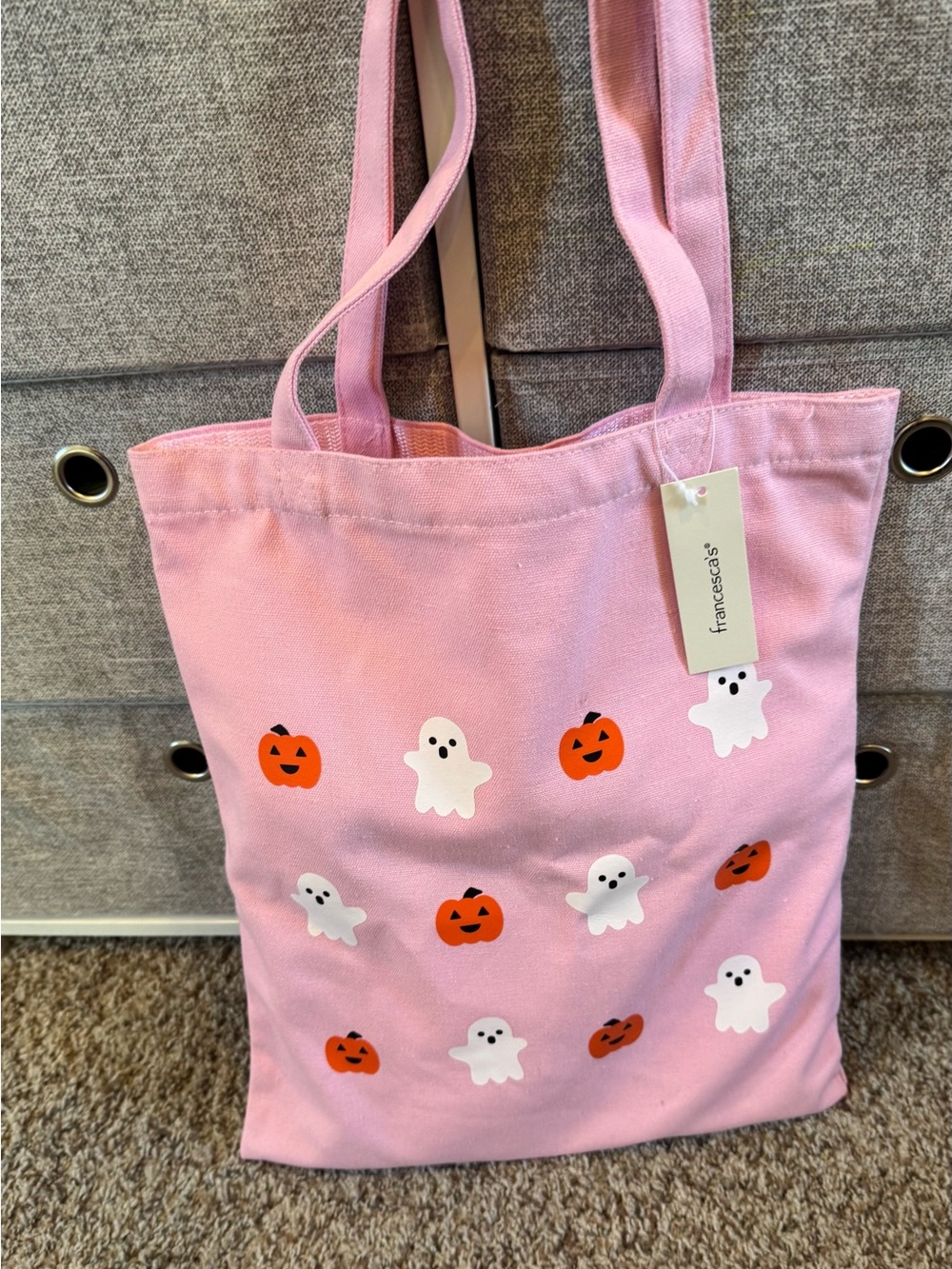 Francesca's Collections Pink Tote with Ghost & Pumpkin Print